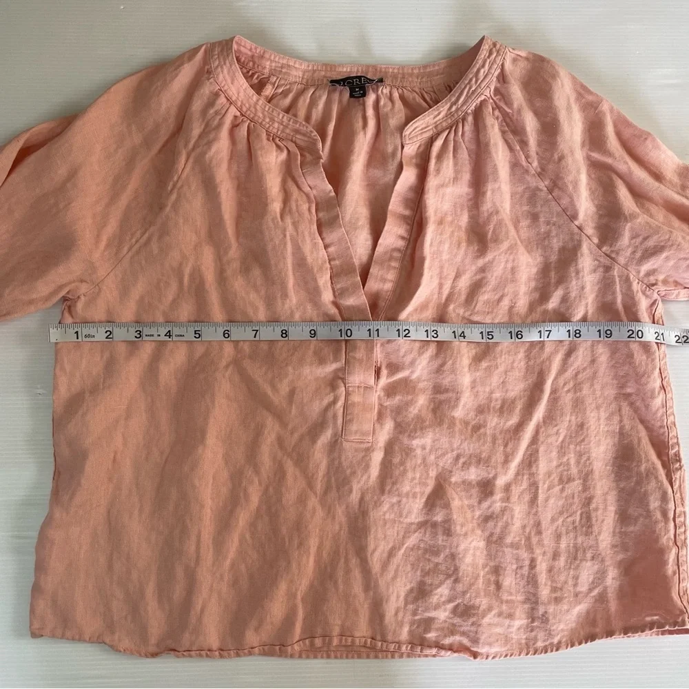 J. Crew Cabana Linen Popover Top Peachy Pink Long Sleeve Size M